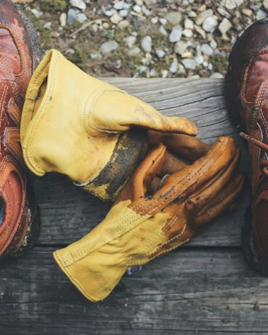pair of yellow gloves